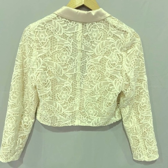 REVIEW Lolly Lace Pink Cream Satin Bolero Formal Cropped Jacket - Picture 2 of 4